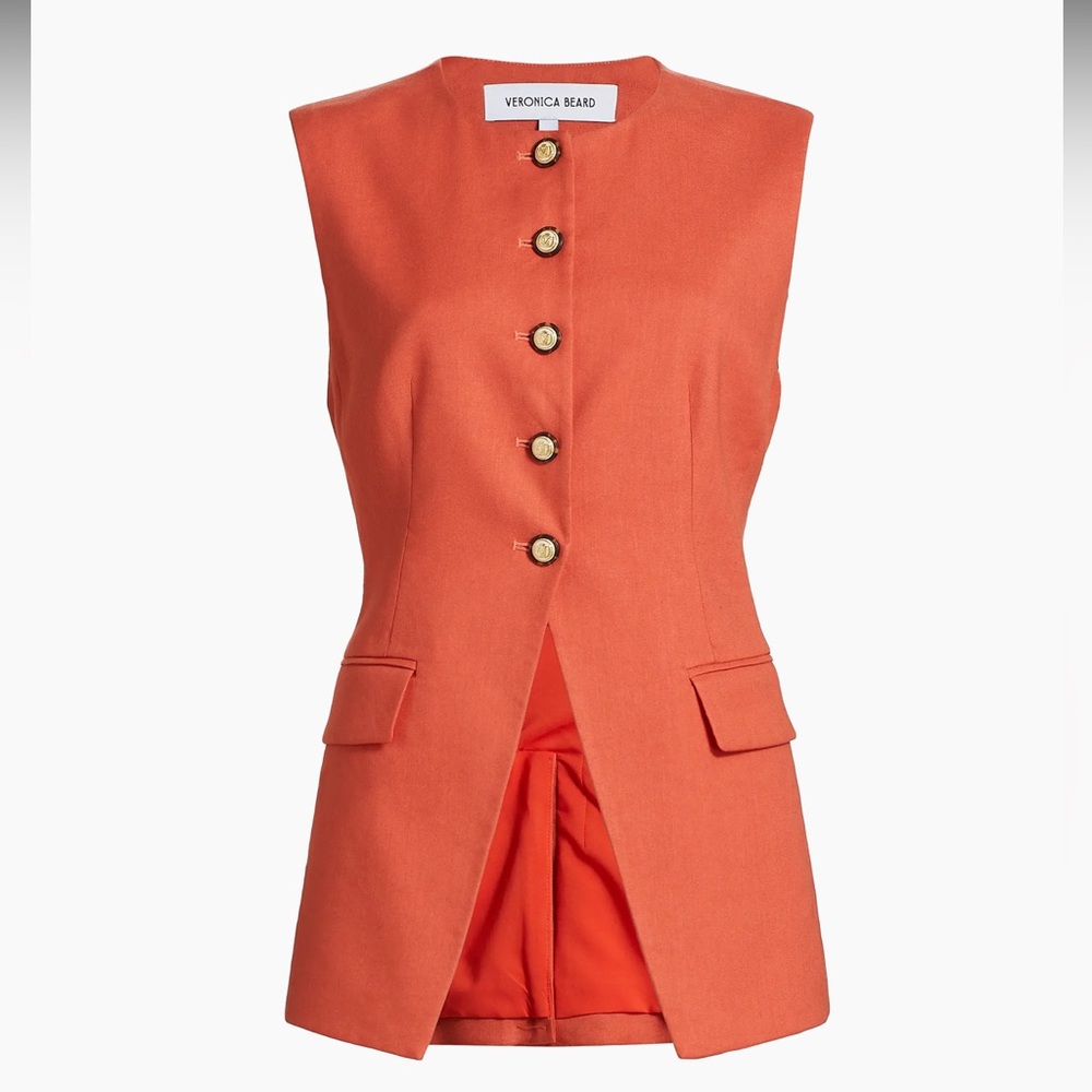 Veronica Beard Vibrant Orange Buttoned Vest